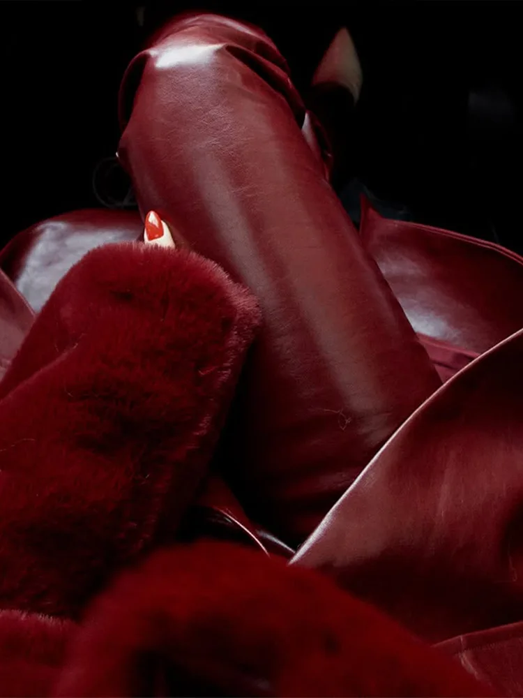 

Кожаная куртка из искусственного меха, женское пальто, однотонные плиссированные куртки с поясом, длинные куртки оверсайз, 2025 г., женские осенние шикарные уличные куртки, пальто