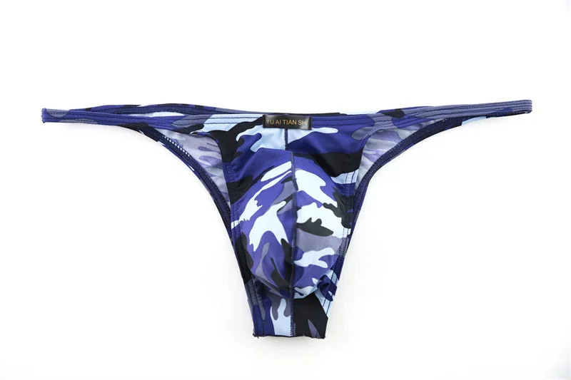 

Camouflage Printed Bulge Thong for Men Erotic T Back Underwear Ice Silk String Panties Elastic Underpants Gays Open Butt Knicker