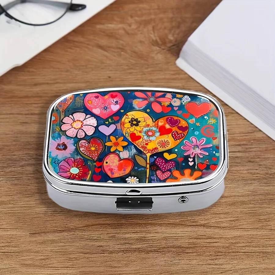 علبة حبوب على شكل طلاء زيتي، مقصورتين. #4