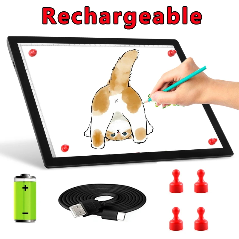 

A4 Rechargeable Led Bright Ultra-Thin Light Pad Powered by Lithium Battery for Cricut Vinyl, Weeding Tool, Drawing Crafting Box