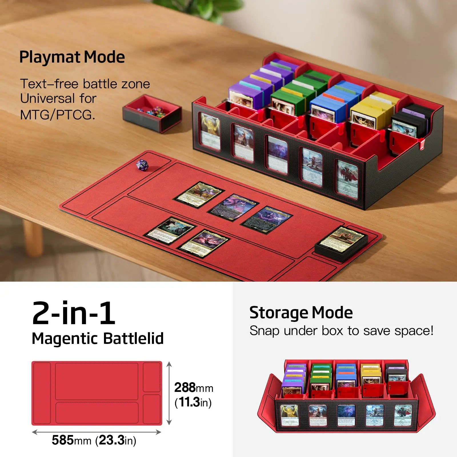 Trading Card Storage Box 5-Row 3900+ Capacity,TCG MTG Card Case with Magnetic Lid & Commander Display,Top Loader Storage for Sports Cards,Includes Dividers Dice Box view 5