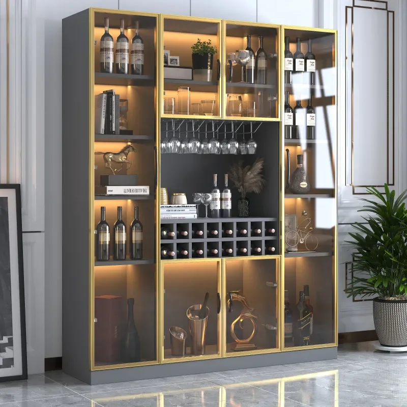 

Металлический шкаф из нержавеющей стали на заказ, европейский легкий роскошный винный шкаф, витрина, стеклянная красная стойка