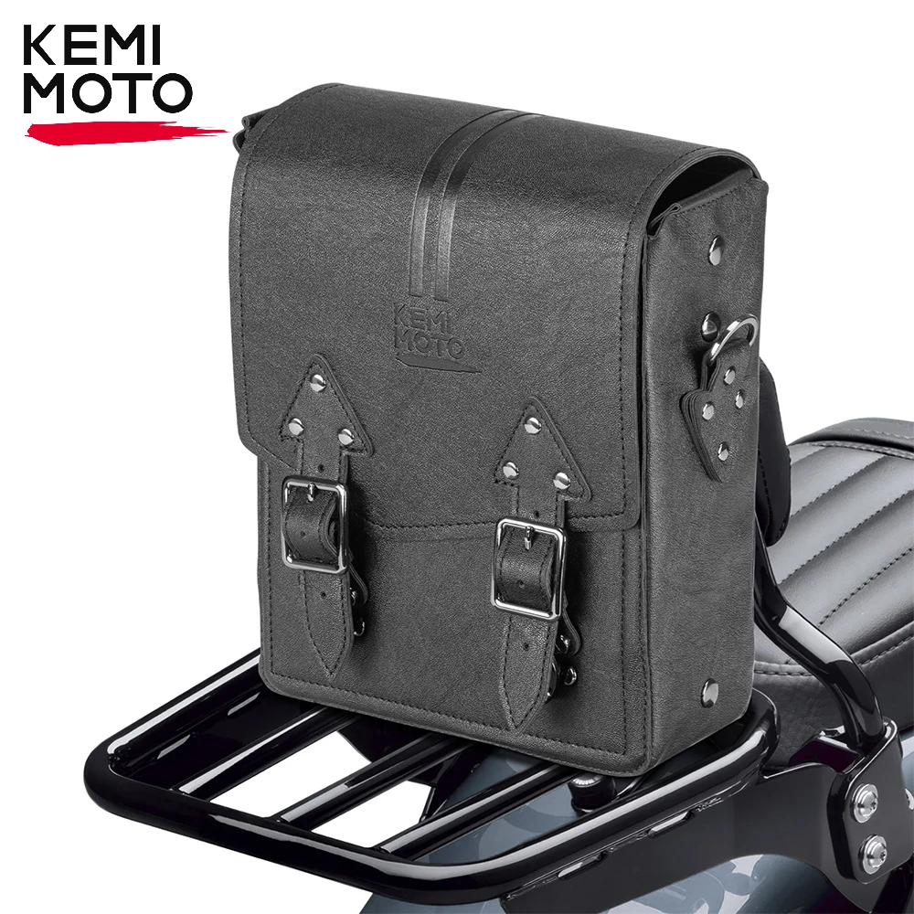 

KEMIMOTO Motorcycle Sissy Bar Bag Synthetic Leather Travel Luggage Bags Tool Storage Pouch Universal Sissy Bar Rack Saddle Bags