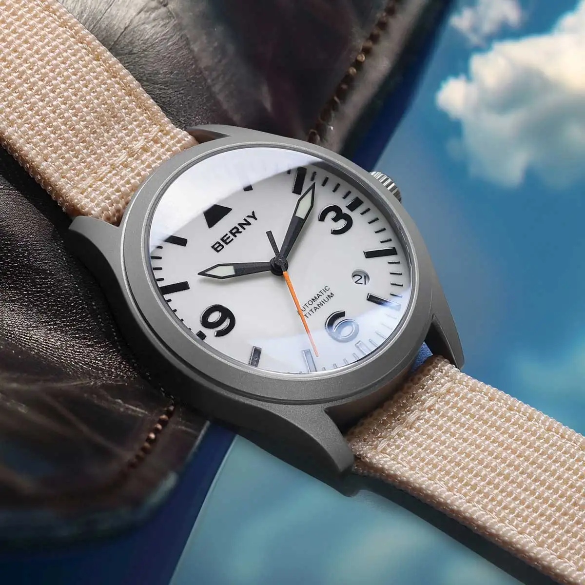 BERNY Men Aviation Mechanical Top Men Wristwatch Sapphire AR Coating Supper Luminous 10Bar Sport Watch Titanium Aviation Watches
