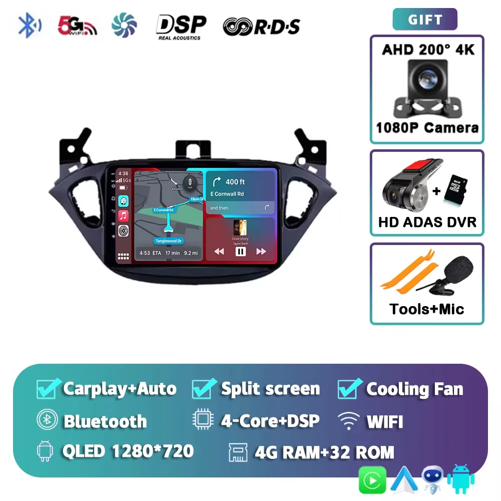 Android 16 voor Opel Corsa E 2014 - 2019 Adam 2013-2016 2K QLED Stereo autoradio multimediaspeler GPS AI spraakbesturing CarPlay 4G