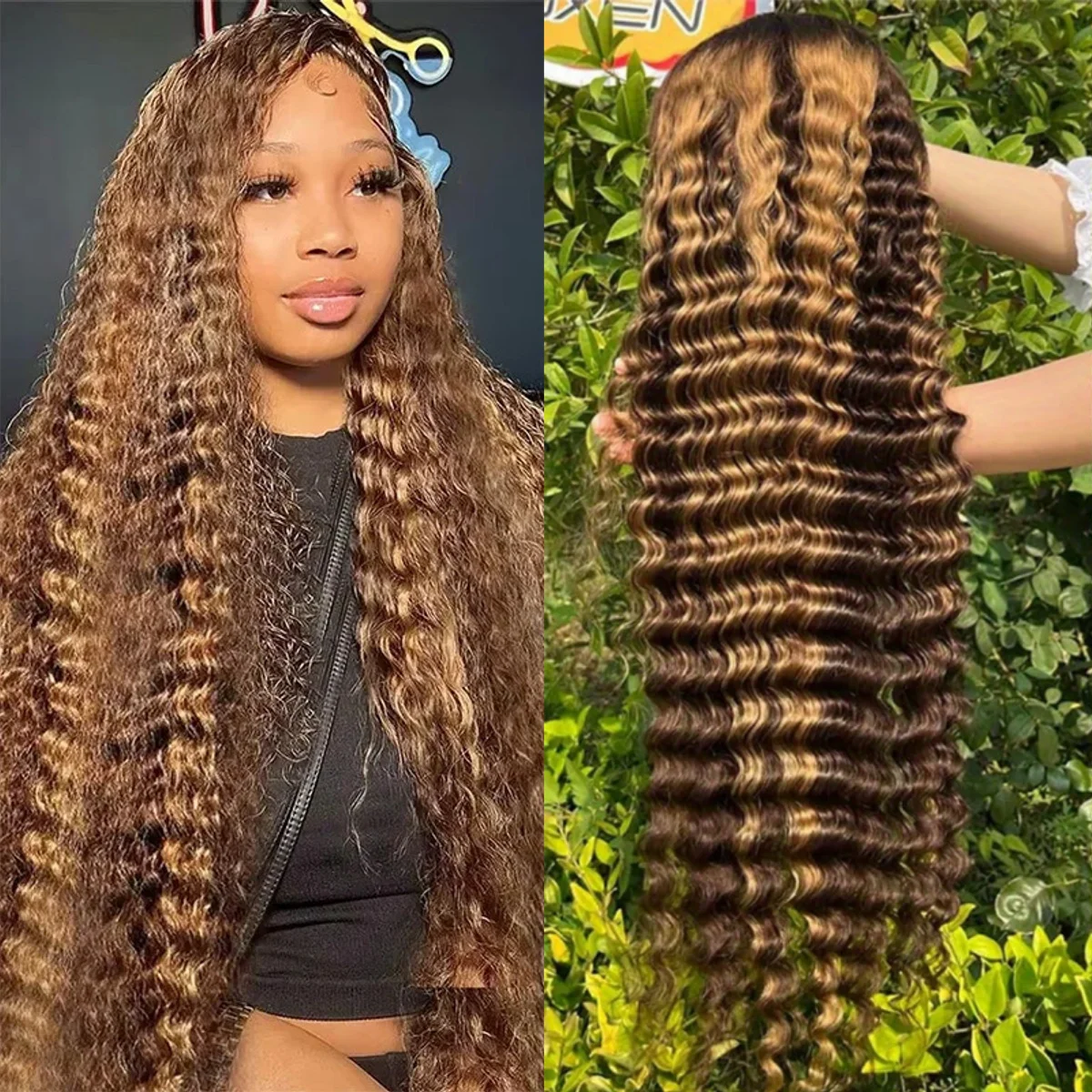 Deep Wave Lace Front Perücken aus Echthaar 4/27 Highlight Deep Wave Perücke 13x4 HD Lace Vorgezupfte Honigfarbene Lockige Wellenperücken für Frauen