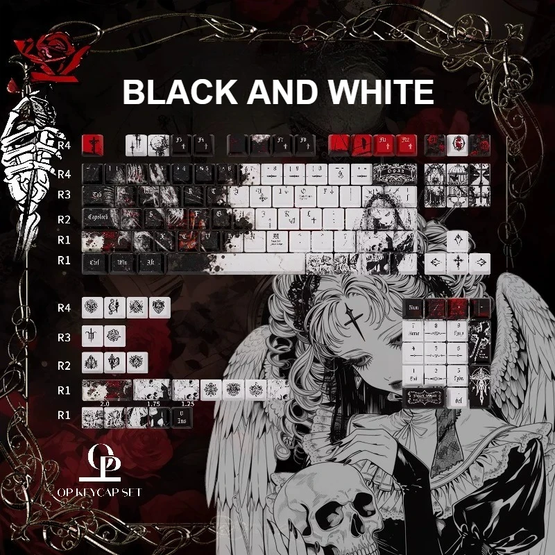MAIMOOO Keycap Black And White Cherry PBT Cartoon Anime Customized DIY AULA Ajzaa Keyboard Keycap