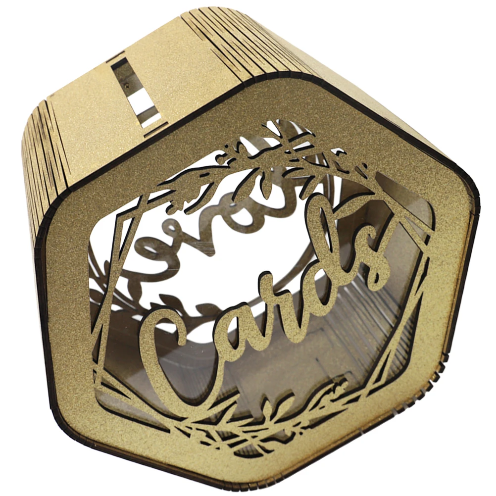 

Wooden Decorative Pieces Golden Baby Gift Card Box for Shower Party Anniversary Wedding Hollow Design Blessing Container