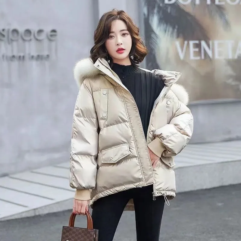 Winter New Down Jacket Female Short Bright Face White Duck Down Slim Down Suit High-grade Warm Coat