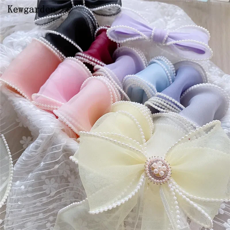 Kewgarden DIY Hairbow Accessories 6cm 60mm Bead edge Organza Ribbon Handmade Tape Packing Webbing Wholesale 28 Yards