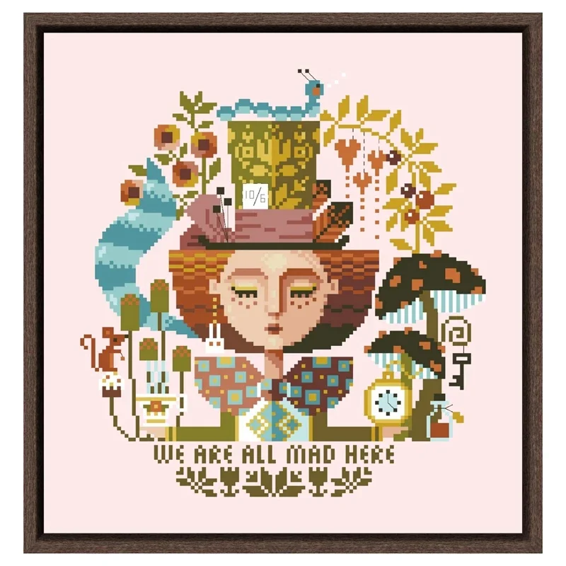 Mad Hatter Dreams cross stitch kit 18ct 14ct 11ct pink canvas fabric cotton silk thread embroider DIY handmade needlework