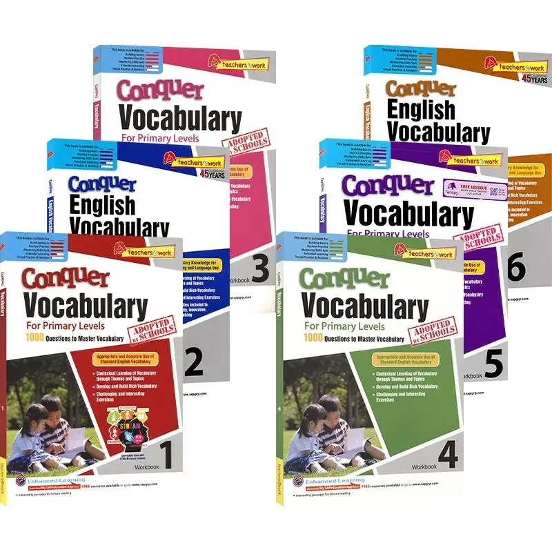 6 Books SAP Conquer English Vocabulary Workbook Grade 1-6 Training Singapore Primary Levels Exercise