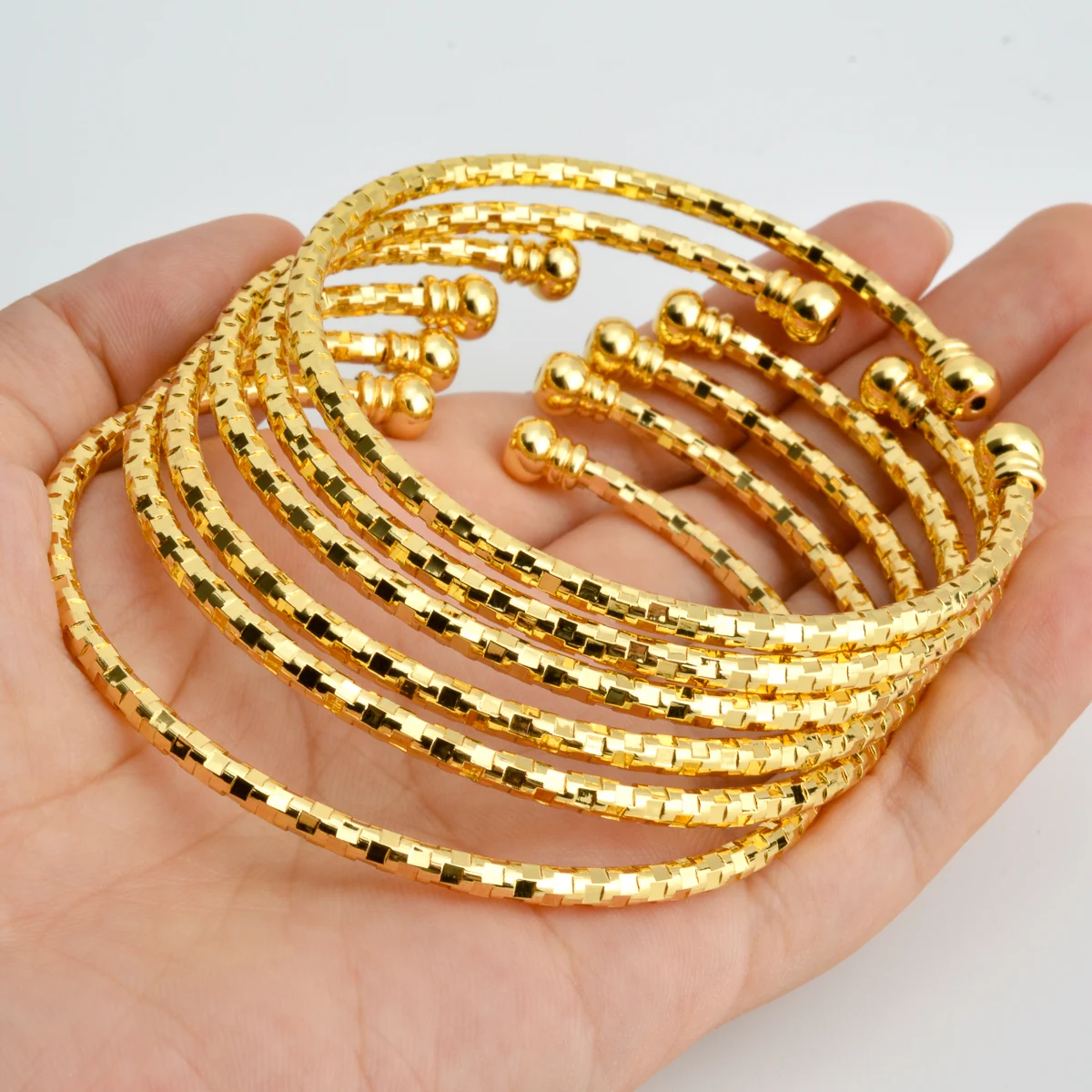 6 Pcs Set Stackable Geometry Thin Bangle Gothic Gold Color Open Cuff Bracelet On Hand For Women Party Jewelry Gifts Wholesale