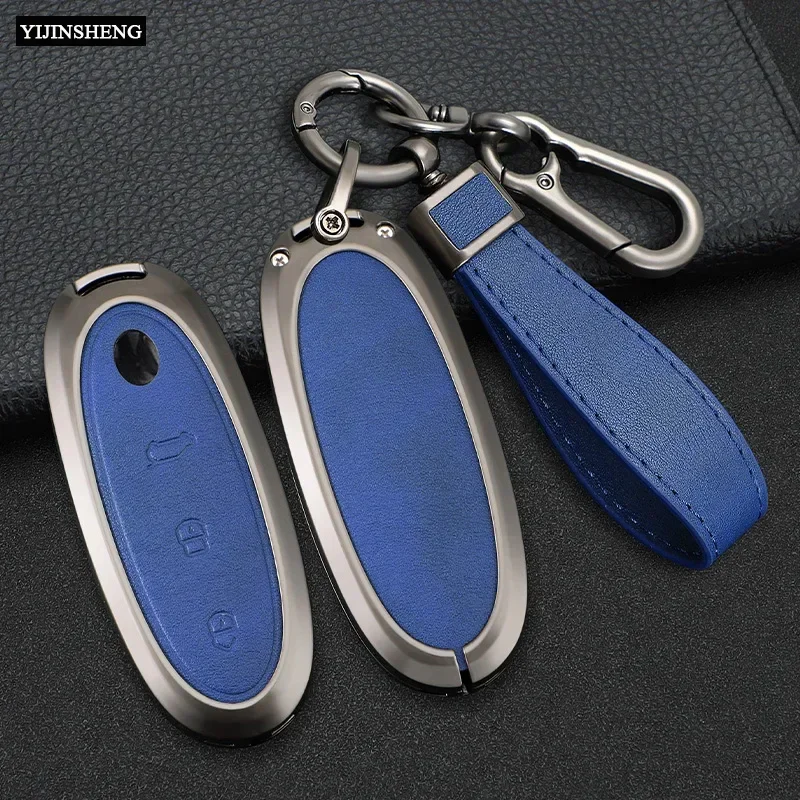 3 Buttons Zinc Alloy + Leather Car Key Case Cover Shell Skin Holder For 2024 Dongfeng NAMMI 01 new Energy Remote Key Protection