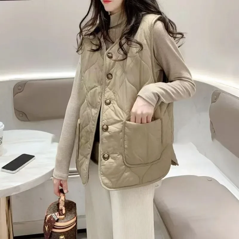 

Warm Women's Padded Cotton Vests Quilted Korean Style Trend 2024 Lady Giletes Classic New Outerwear Casual Pretty Lightweight