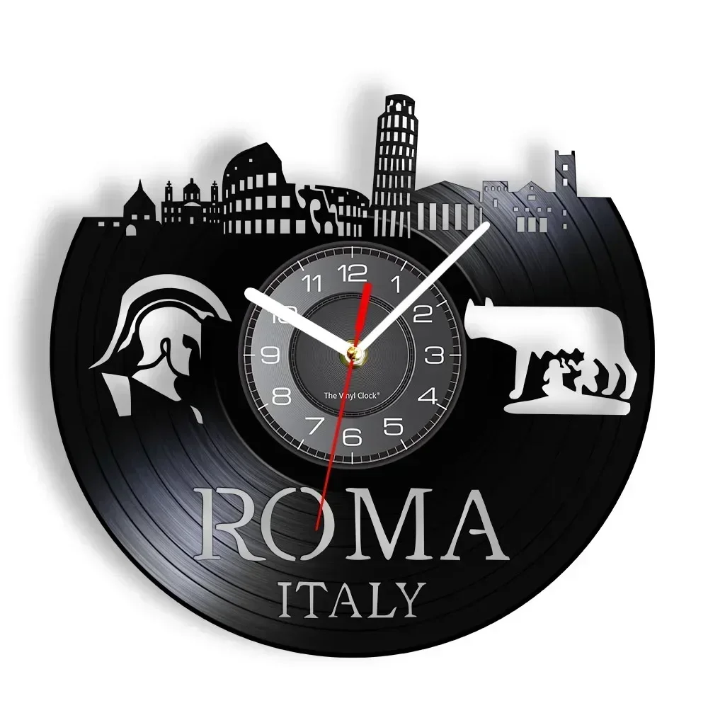 Capital Italy Roma Vintage Retro Style Wall Clock Exotic Wind Tavel European Art Home Decor Rome Vinyl Album Record Clock Watch