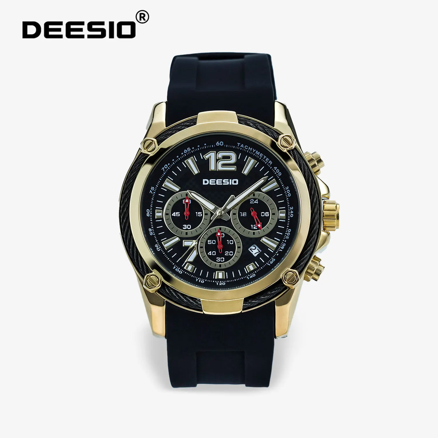 Deesio Men's Luxury Quartz Watch - 41mm Black Gold Dial, Japan Movement, 50M Waterproof, 316L Stainless Steel Band Gift Box
