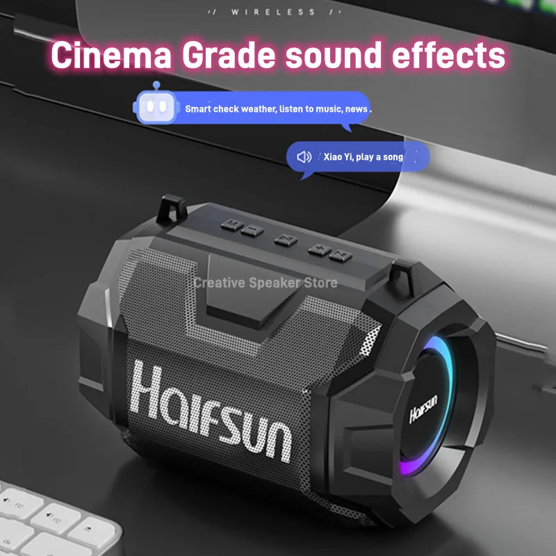 Caixa De som-HautréusBluetooth haute puissance, caisson de basses extérieur portable, colonne de son surround stéréo 3D, centre de musique Boombox, 30W