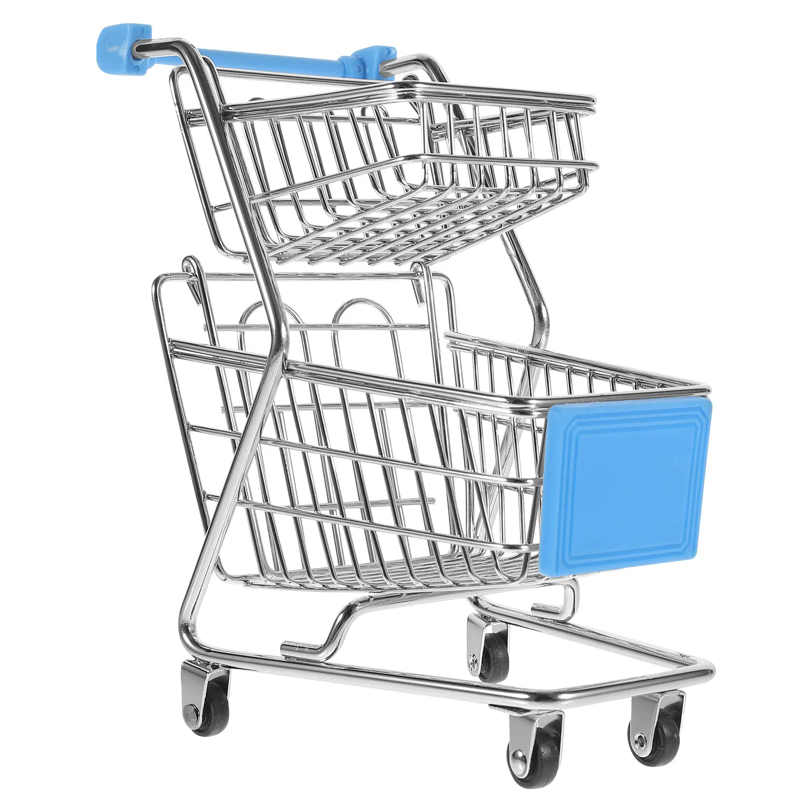 

Cute Mini Shopping Cart Double Layer Storage Basket Desk Home Office Decor Iron Plastic Organizer Pen Candy Holder Valentine