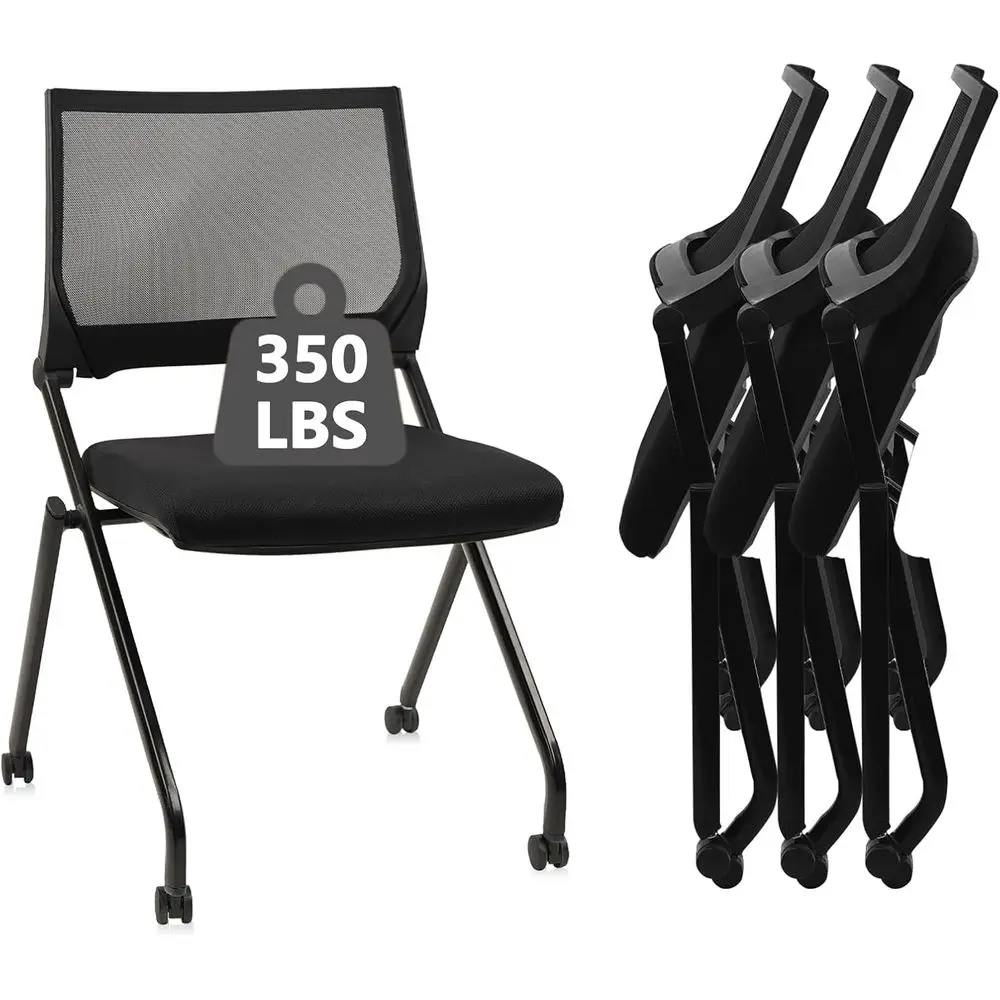 

Stackable Wheeled Chairs with Lumbar Support, Ergonomic Mesh Back for Office, School, Training, and Waiting Rooms, Black, 4-Pack