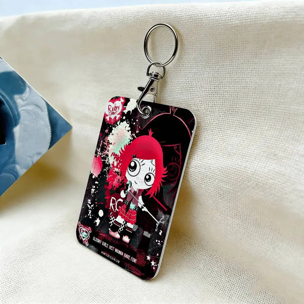 T-Ruby G-Gloom Rectangle ID Card Case Keychain Access Card Bag Key Tag Ring Leather Card Holder Key Ring Access