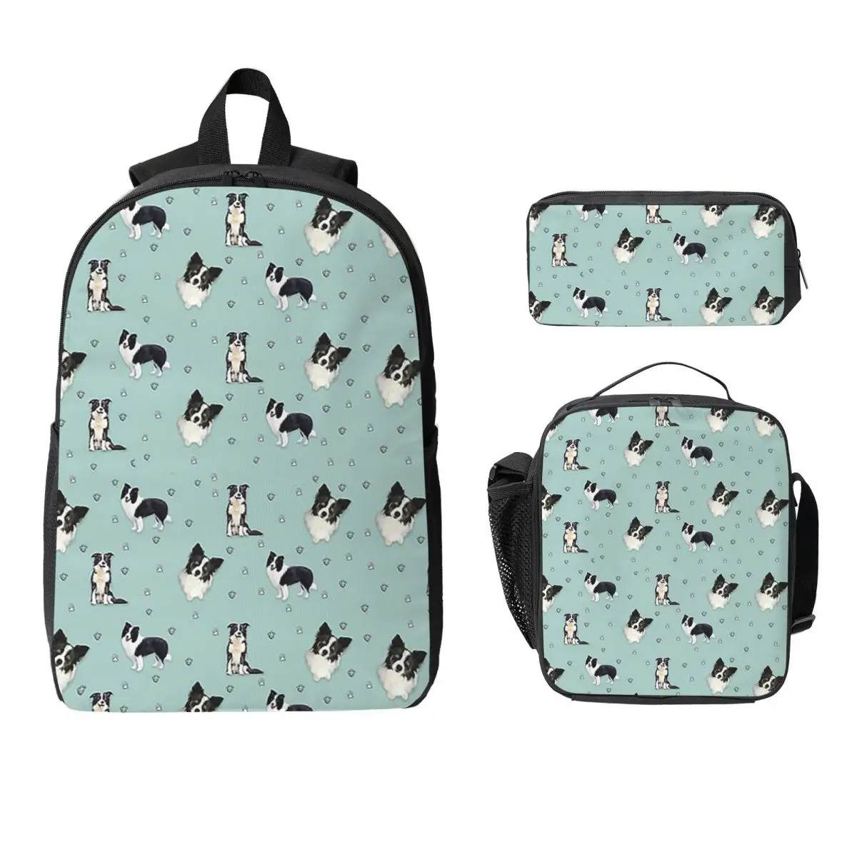 

Border Collie Backpack Student Boys Girls BookBag School Bag Computer Shoulder Bags 3ps Insulated Lunch Bag Pencil Case