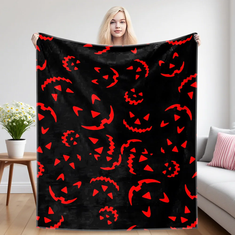 Pumpkin- Faces Flannel Blanket, Ultra-Fine Fiber, All Season Luxurious Fluffy Blanket Suitable For Beds Or Sofas