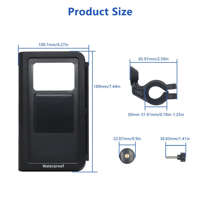 Motorcycle Phone Mount Waterproof, Bike Phone Mount With Handlebar Mount Base & Touch-Screen, 360 Rotation Phone Holder