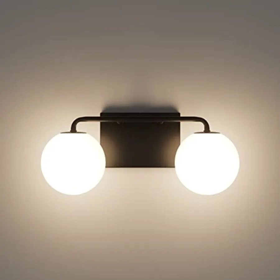 

2 Lights Mid Century Vintage Bathroom Vanity Light Fixtures Over Mirror Industrial Vanity Lights with Milk White Glass Globe Fa