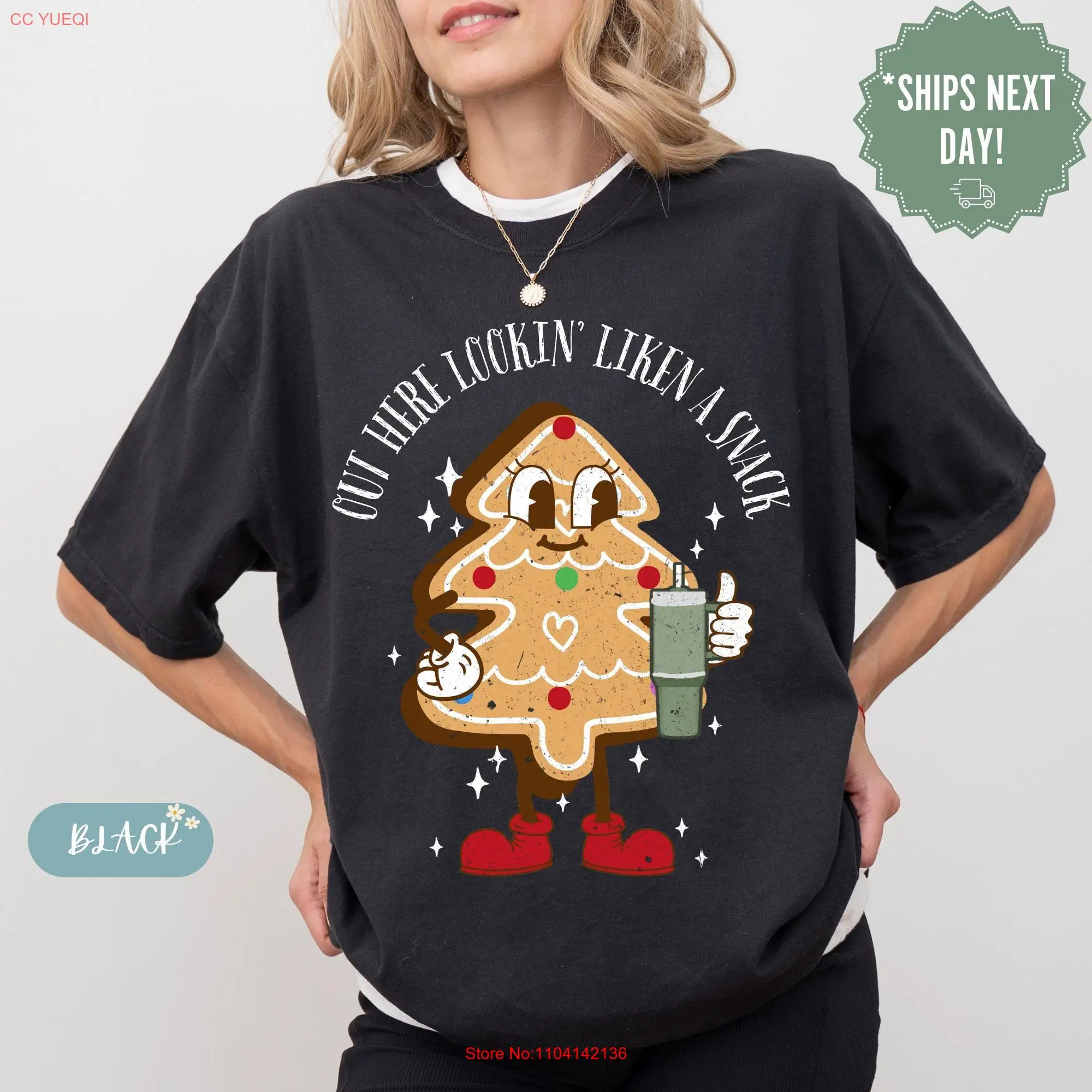 Camiseta Out Here Lookin Like A Snack, árbol de Navidad, galleta, Boujee, cita divertida de pastel, Color cómodo, mangas largas o cortas