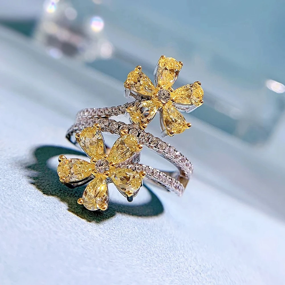 Wong Rain 100% 925 Sterling Silver Flowers Lab Sapphire Citrine High Carbon Diamonds Gemstone Fine Jewelry Ring  Gifts Wholesale