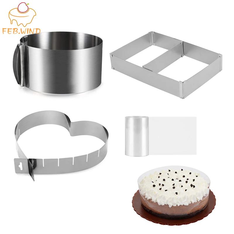 Einstellbare Kuchen Ring Herz/Quadrat/Runde Kuchen Ring Edelstahl Käse Mousse Ring Form Käse Dessert Kuchen Form backen Werkzeug