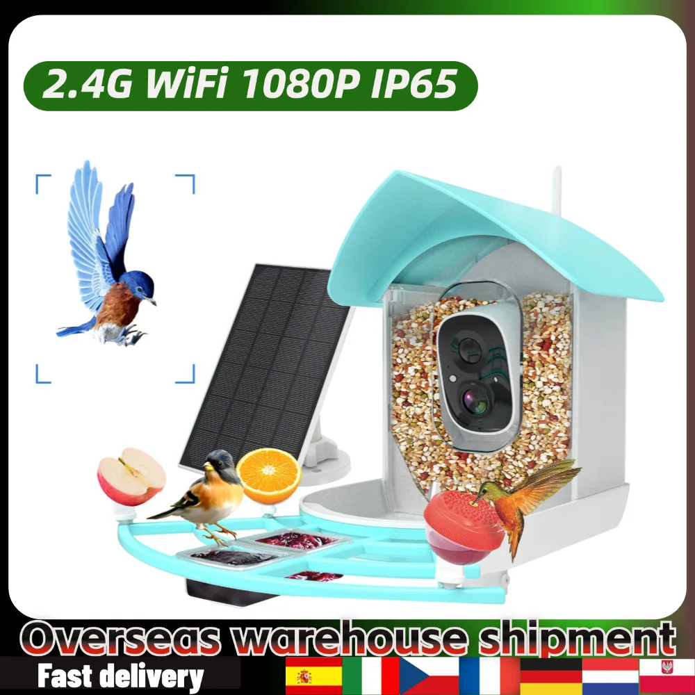 Smart Bird Feeder with Camera High Resolution PIR Motion Detection AI Intelligent Recognition Birds Species Solar Powered