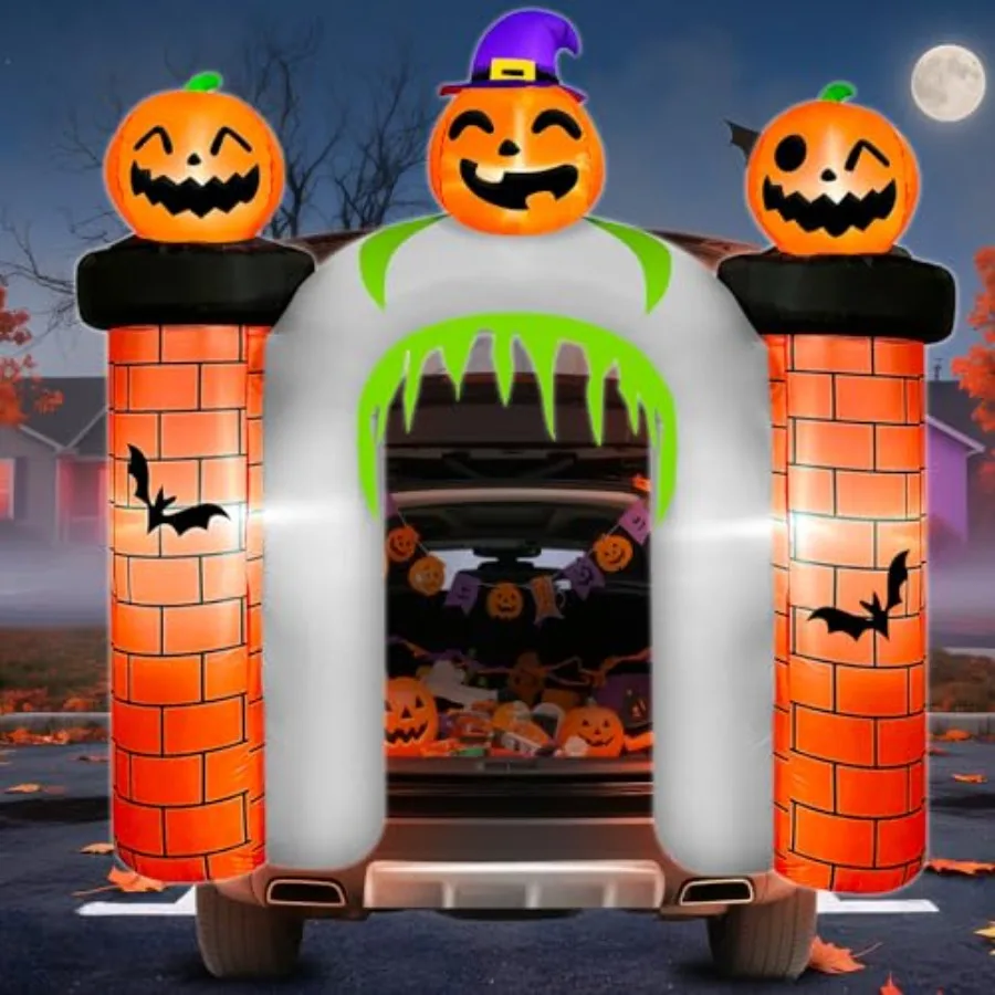 

Outdoor Halloween inflatable car decoration for trunk-or-treat, PVC material, black and orange, built-in LEDs, 6.8FT haunted ca