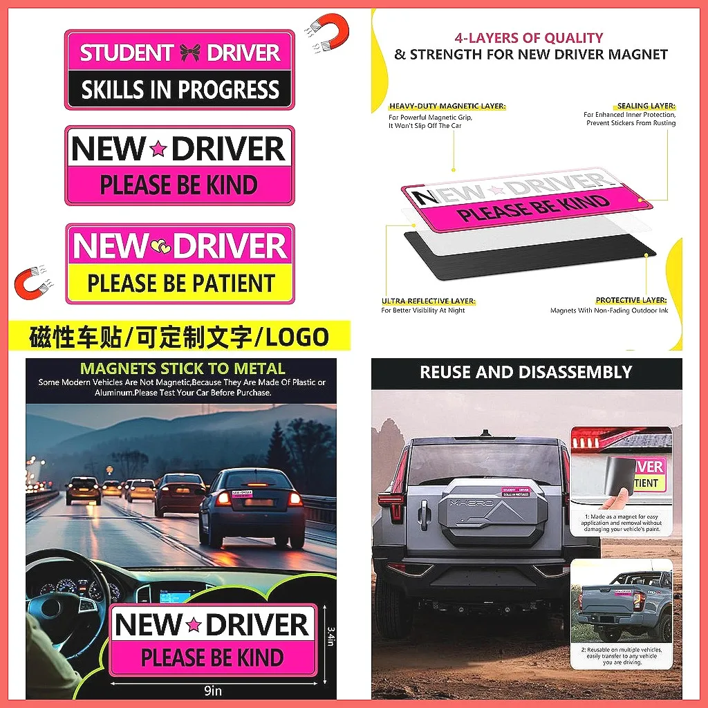 

Student Driver Magnet for Cars, New Driver Safety Magnetic Sticker with Reflective Decal for Beginner Teen Drivers