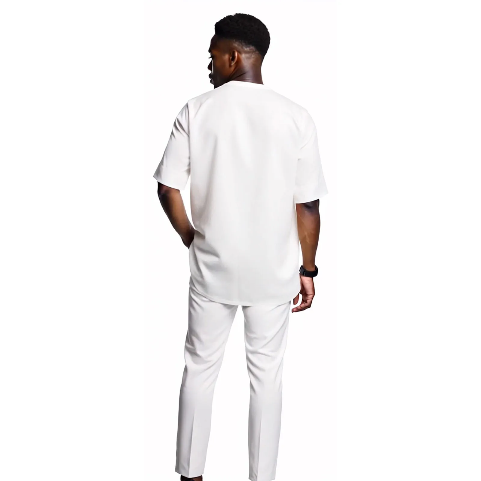 DBQ African Clothes for Men Soild Color Short Sleeve Shirts Jacket Pants Set Plus Size Casual Outwear Traditional BD172