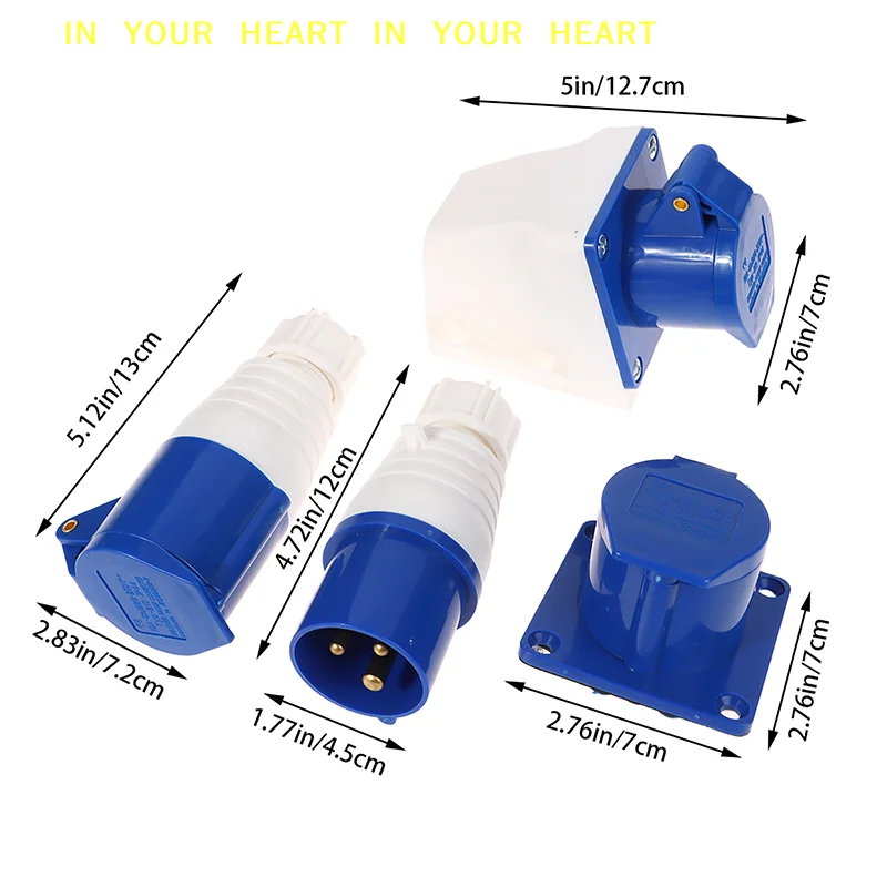【X】220V 16A 3 Pin Industrial Waterproof Plugs/Socket Male/Female Connector IP44 2P For Caravan Motorhome Trailer Truck Yacht