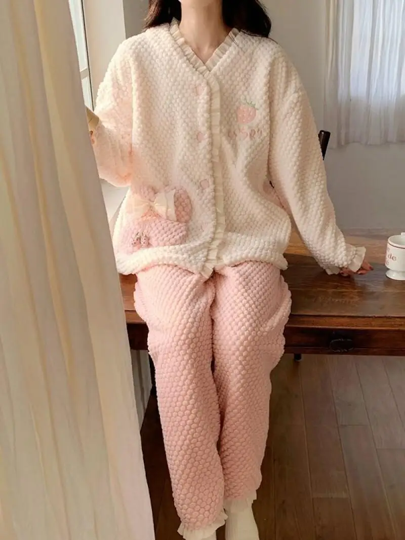 Pijamas de mujer, ropa de dormir, nuevo conjunto de traje para casa de encaje dulce para invierno, pijama de algodón, ropa de casa, otoño, fresa, Navidad, Grinch