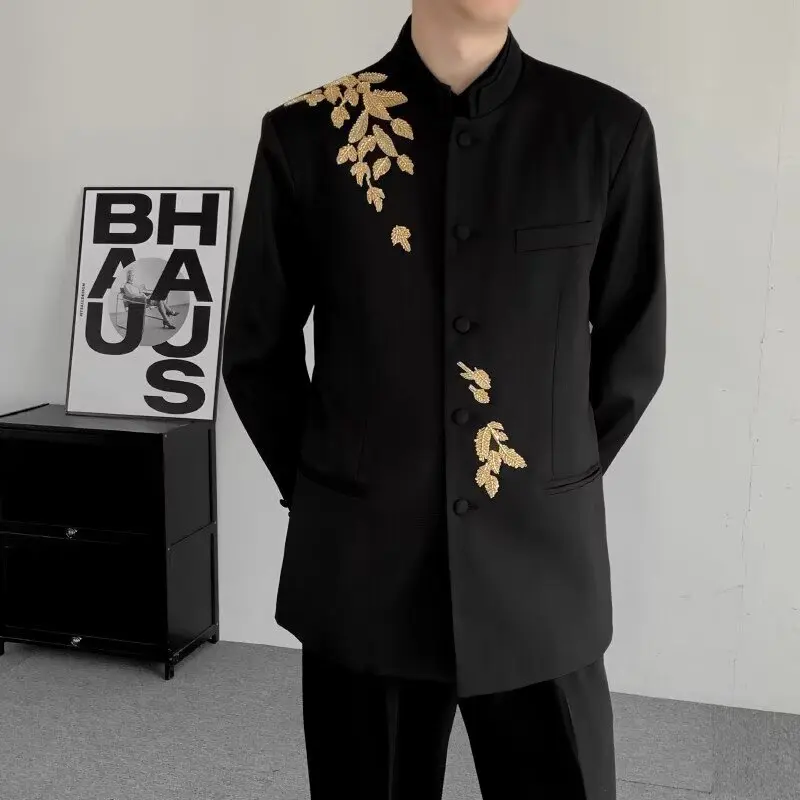 New Chinese Style Heavy Embroidery Plum Blossom Men's Suit Jacket Retro Handsome High End Feeling Casual Long Sleeve Polyeste...