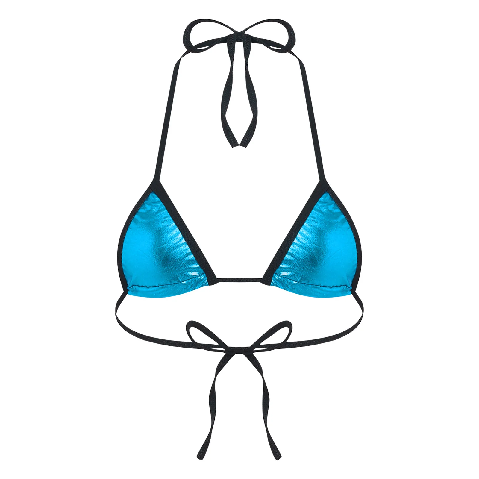 

Женский металлический блестящий микро-бикини-топ без чашечек и косточек, на завязках, с кружевом, для пляжа, бассейна, загара, клуба