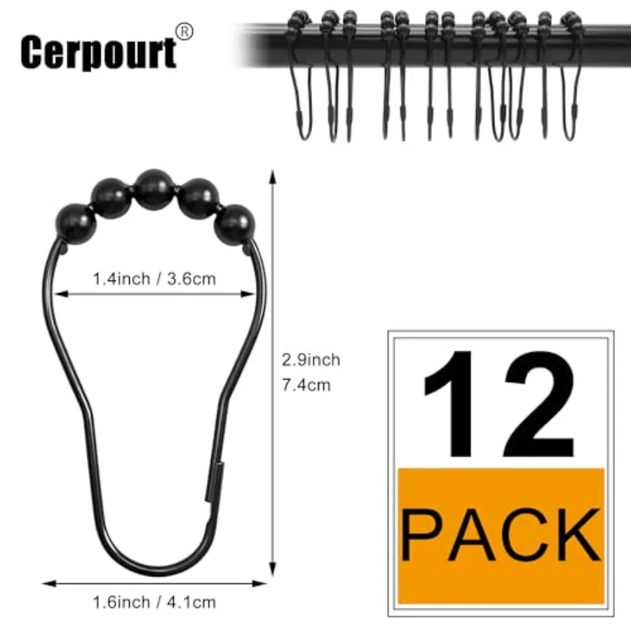 Shower Curtain Hooks Rings, 12 Pcs Decorative Rustproof Metal Shower Hooks for Shower Curtain, Free Sliding Shower Hooks for Ba view 2