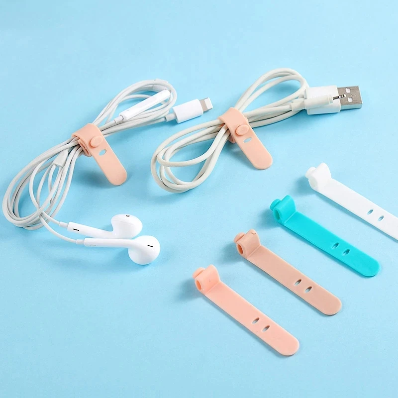 

Silicone Strap 4Pcs Cable Organizer Strap Storage Button Data Cables Headphones Home Storage Organization Use Tool Random Color