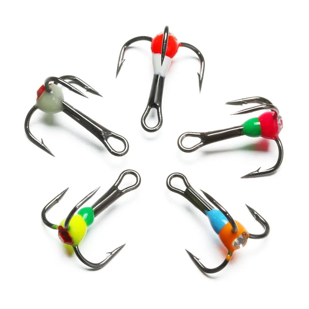 5Pcs/Box 8# 10# 12# 14# Sinking Bait Winter Ice Fishing Hooks Tackle Tools Carbon Steel Three-jaw Hook Durable