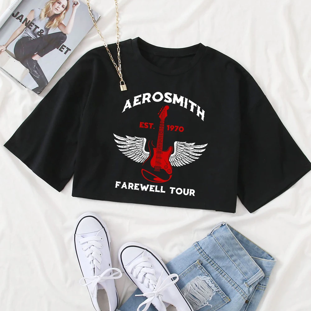 Aerosmith Farewell Tour 2024&2025 Girls O-Neck Casual Women Crop Shirts