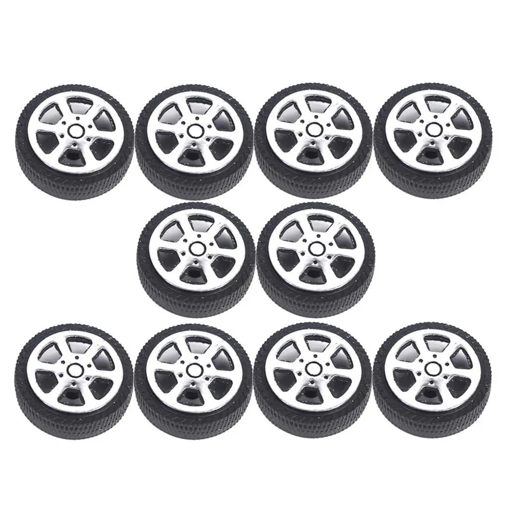 30mm 5-Spoke Plastic Wheel Rims with Soft Rubber Tires for RC Car, Pack of 10