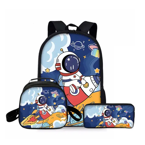 Imagen 2 del producto Conjunto de tres piezas de astronauta, mochilas para niños y niñas, los mejores regalos, mochila escolar de dibujos animados en 3D para niños