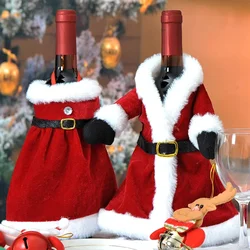 Christmas Wine Bottle Covers Set Red Velvet Dress Wine Bottle Bag Sleeve Santa Claus Costume Xmas New Years Dinner Table Decor