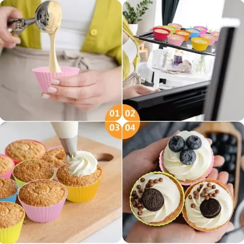 Silicone Cake Moulds Reusable Nonstick Dessert Baking Cups DIY Muffin Moulds Cake Shape Moulds Set Kitchen Cooking Supplies Set
