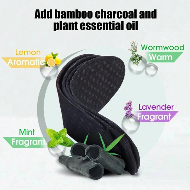 Plantillas desodorantes de carbón de bambú para hombre y mujer, almohadillas de malla transpirables para absorber el sudor, plantilla suave absorbente de golpes, accesorios para zapatos