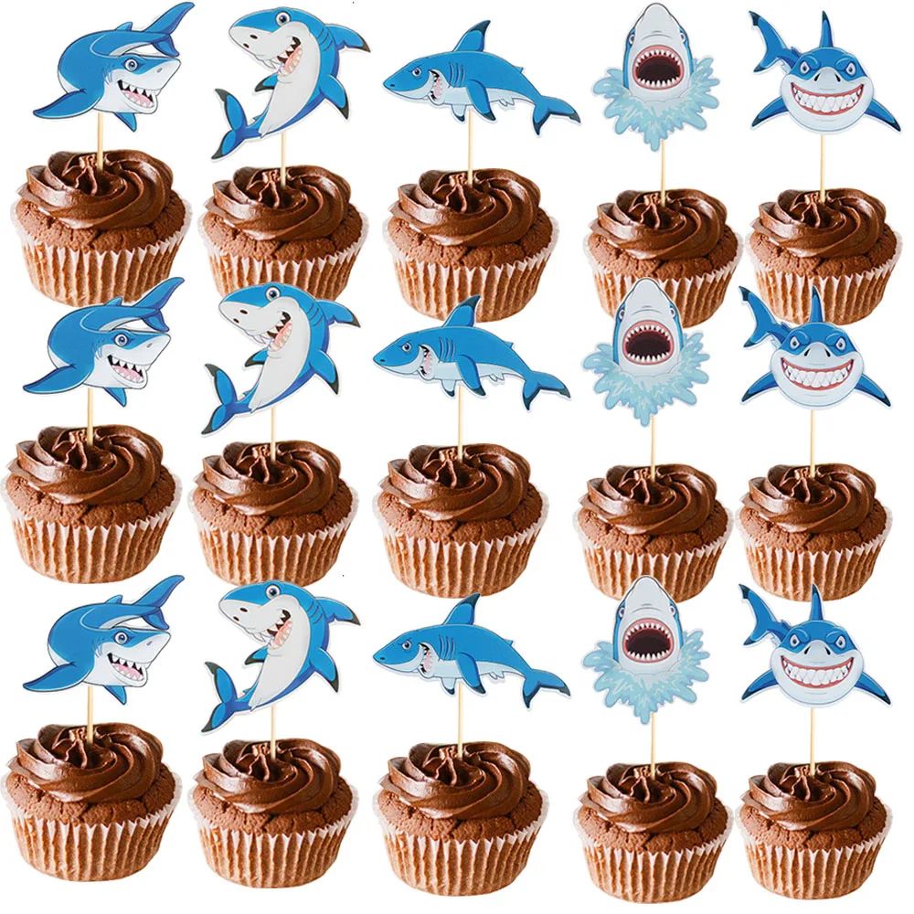 Hai Cupcake Topper Kuchen Dekoration Marine Tier Serie Hai Thema Party Supplies Kinder Kinder Geburtstag Party Dekorationen – Detail 6